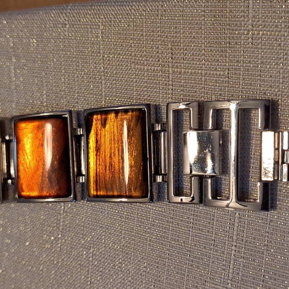Silver And Brown Rectangular Link Watch - image 3